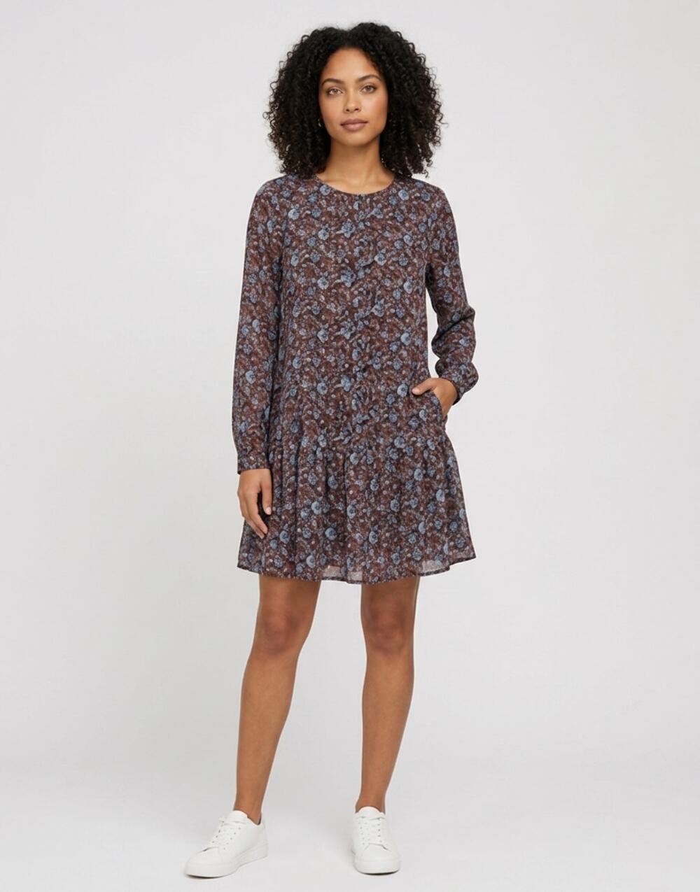 Loft Brown Shift Short Floral Dress Women Size XS